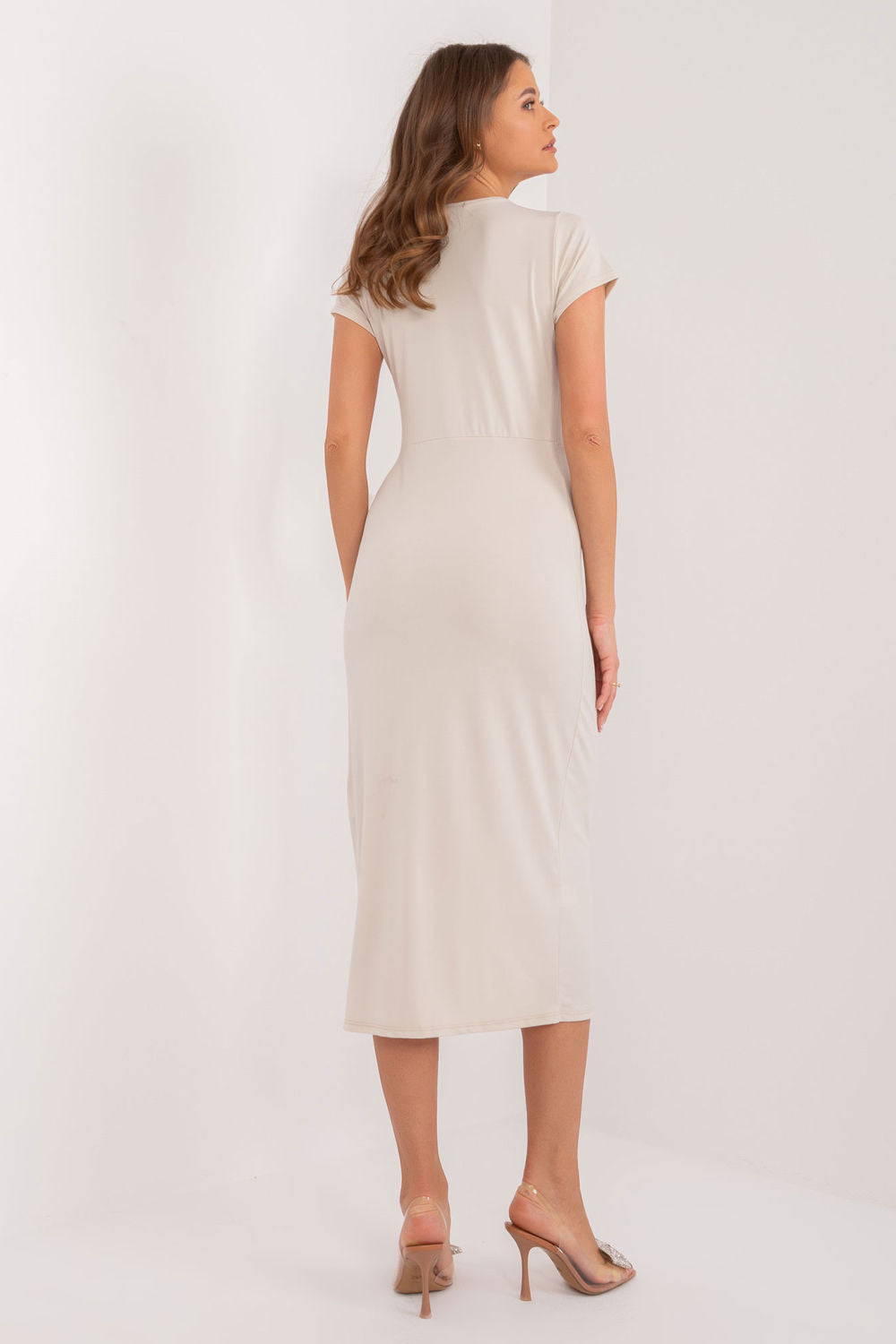 Italy Moda Light Beige Midi Bodycon Dress - view 3