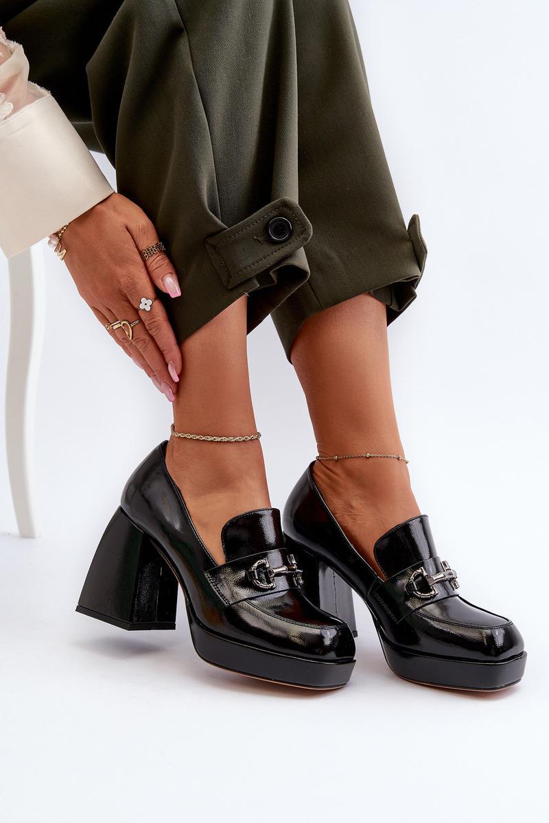 Step In Style Black Faux Leather Heeled Shoes