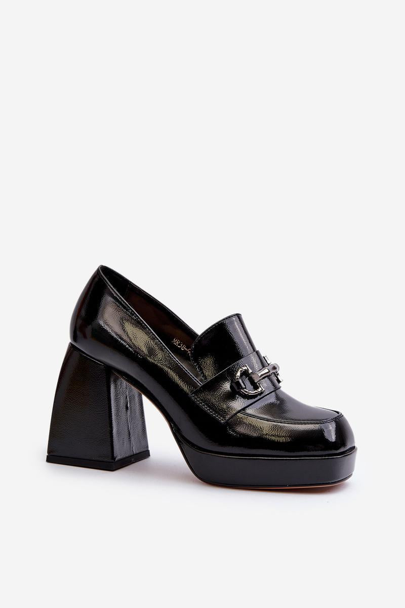 Step In Style Black Faux Leather Heeled Shoes - view 2