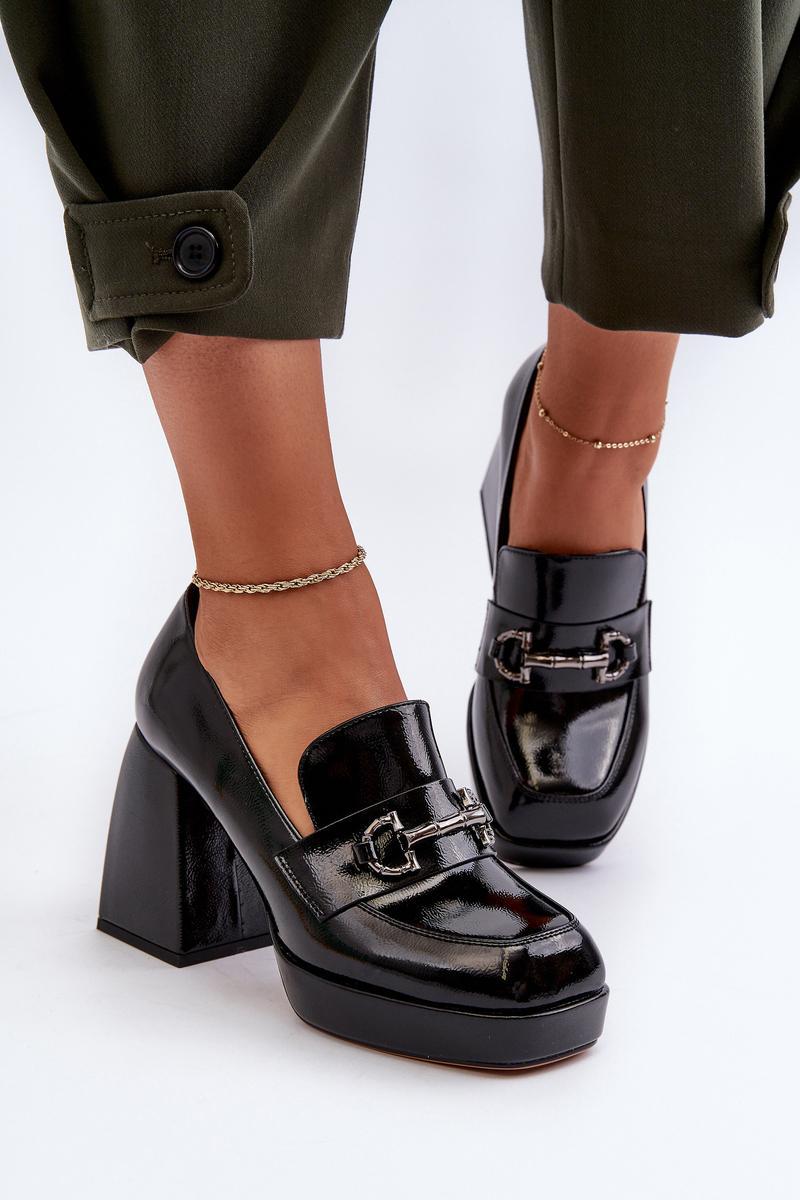 Step In Style Black Faux Leather Heeled Shoes - view 3