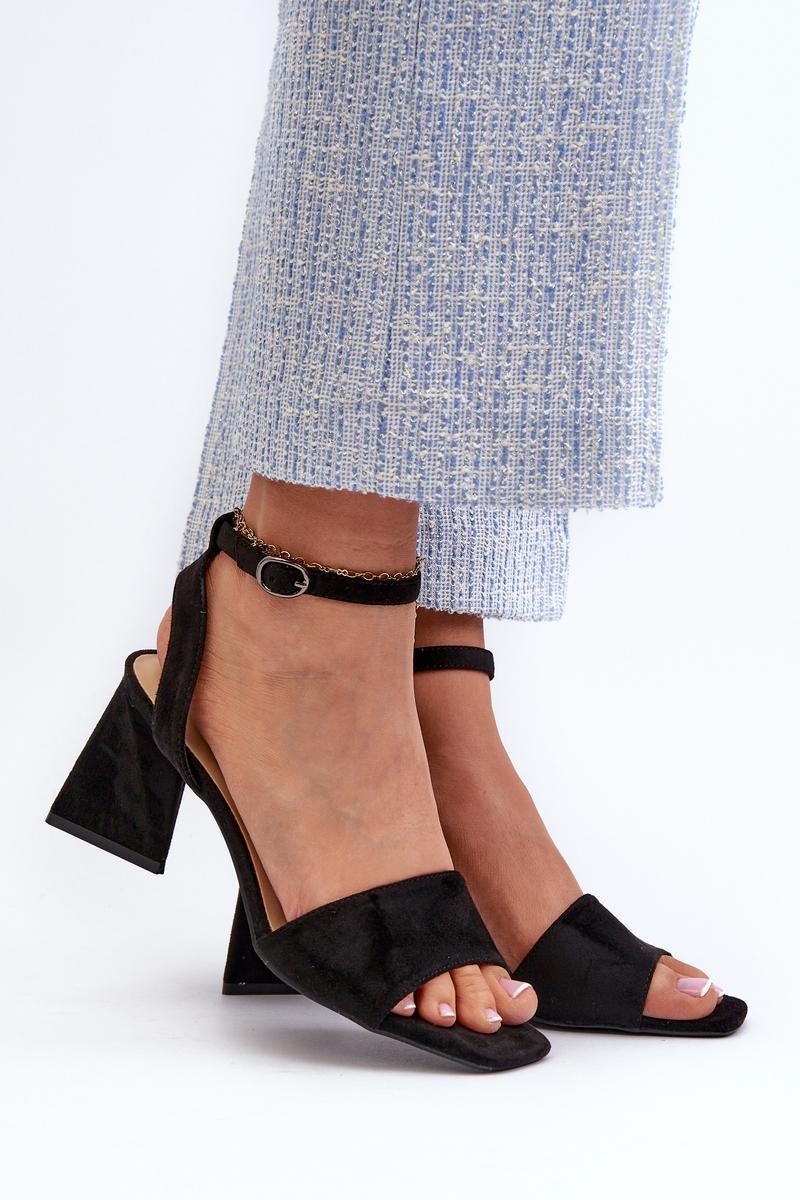 Step In Style Upttima Black Faux Suede Heeled Sandals