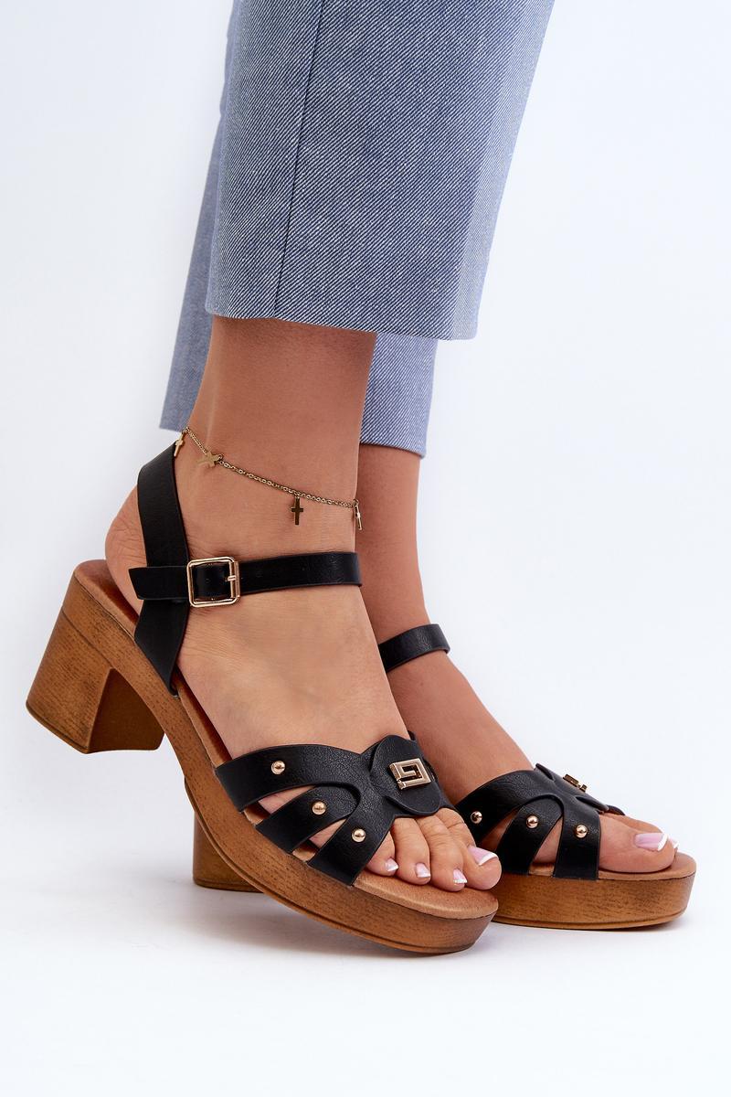 Step In Style Assames Black Faux Leather Heeled Sandals