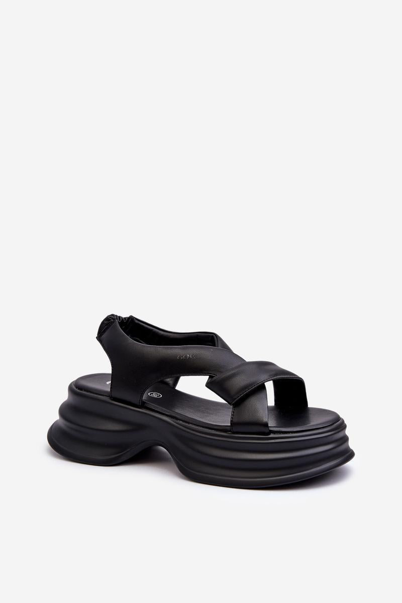 Step In Style Goe Black Leather Platform Sandals - view 2