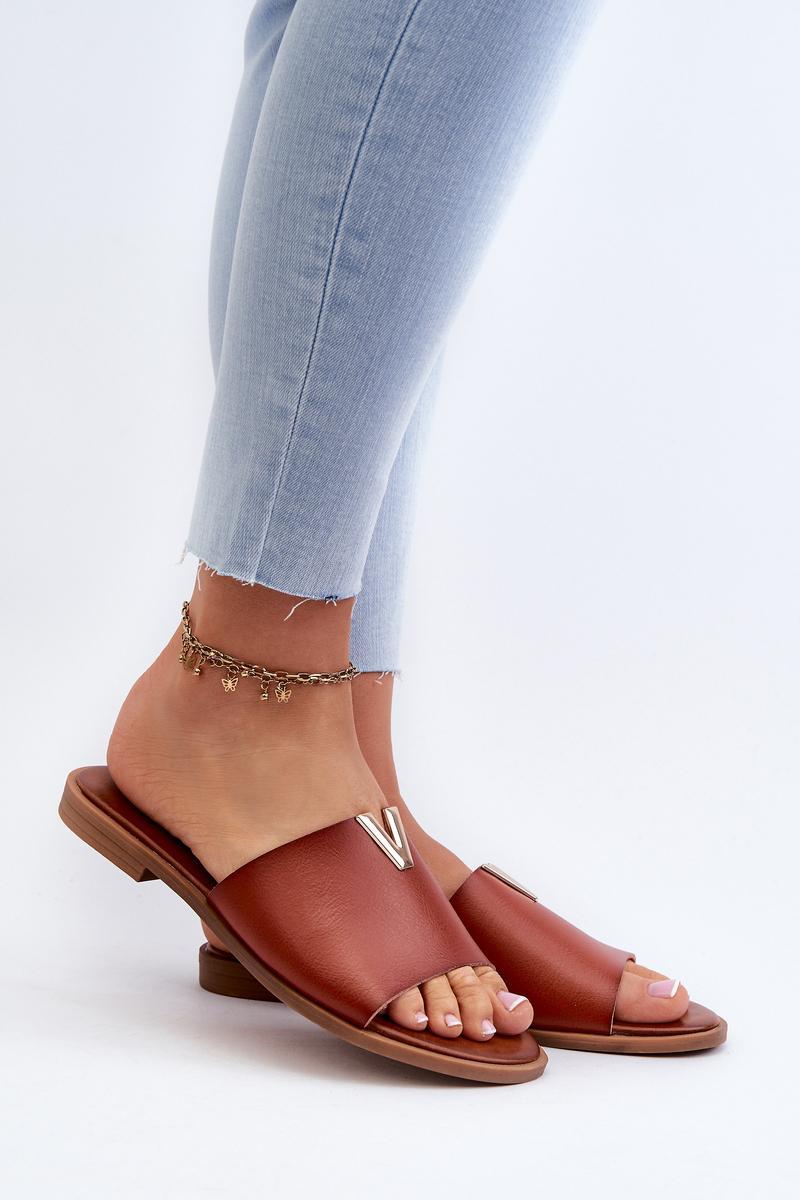 Step In Style Maliha Brown Faux Leather Flat Flip Flops