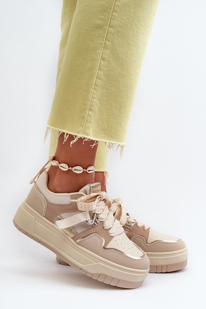 Step In Style Beige Faux Leather Platform Trainers