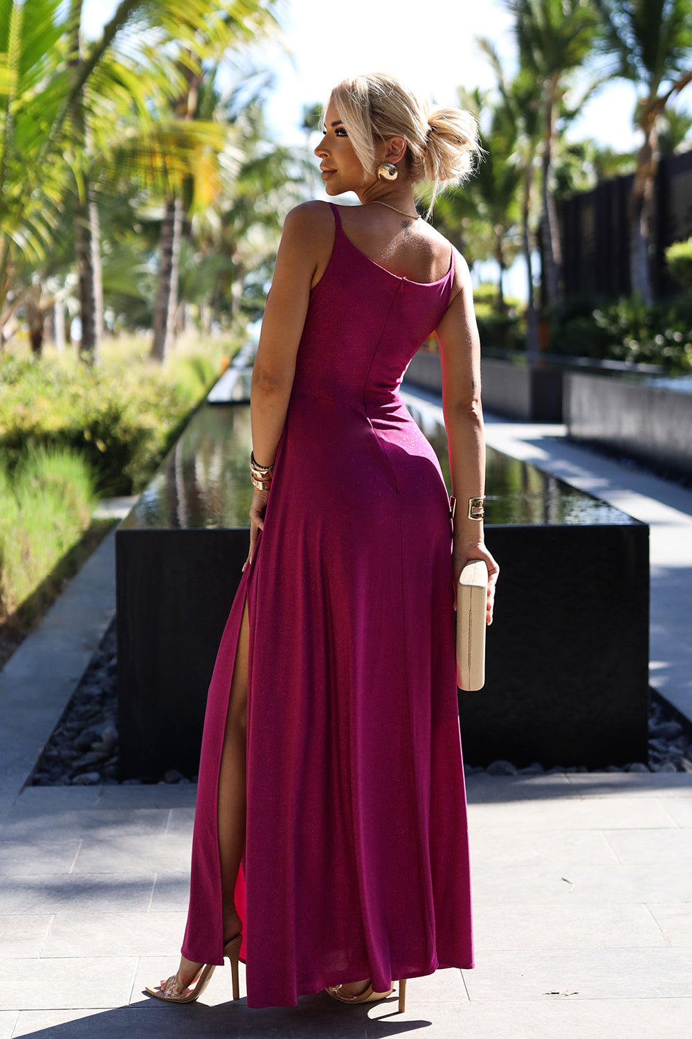 Numoco Chiara Glitter Polyester Maxi Dress with Slit - view 2