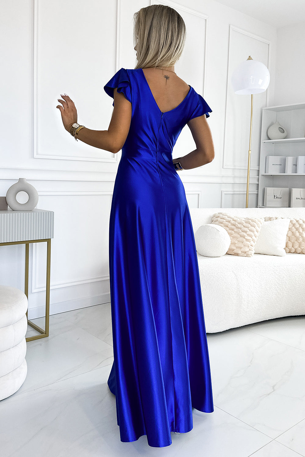 Numoco Crystal Cornflower Blue Satin Wrap Maxi Dress - view 2