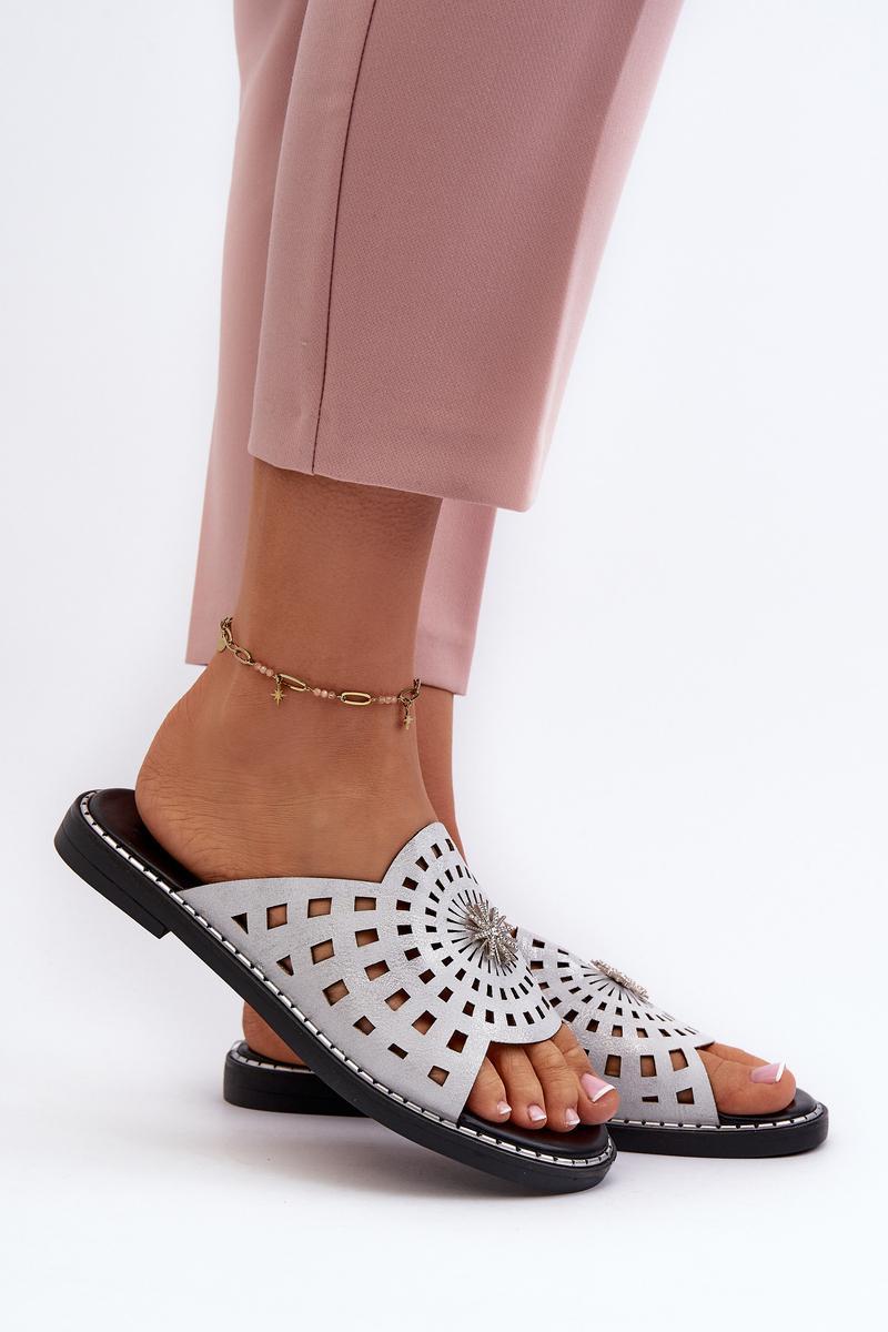 Step In Style Ebirena Silver Flat Flip Flops