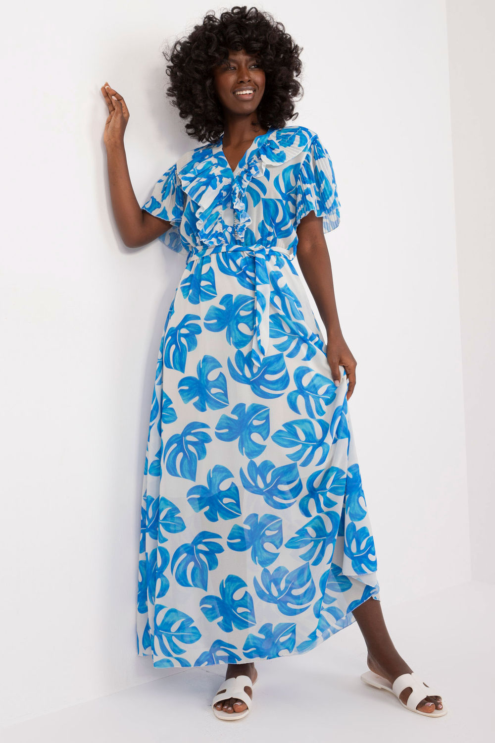 Italy Moda Blue Maxi Flared Dress