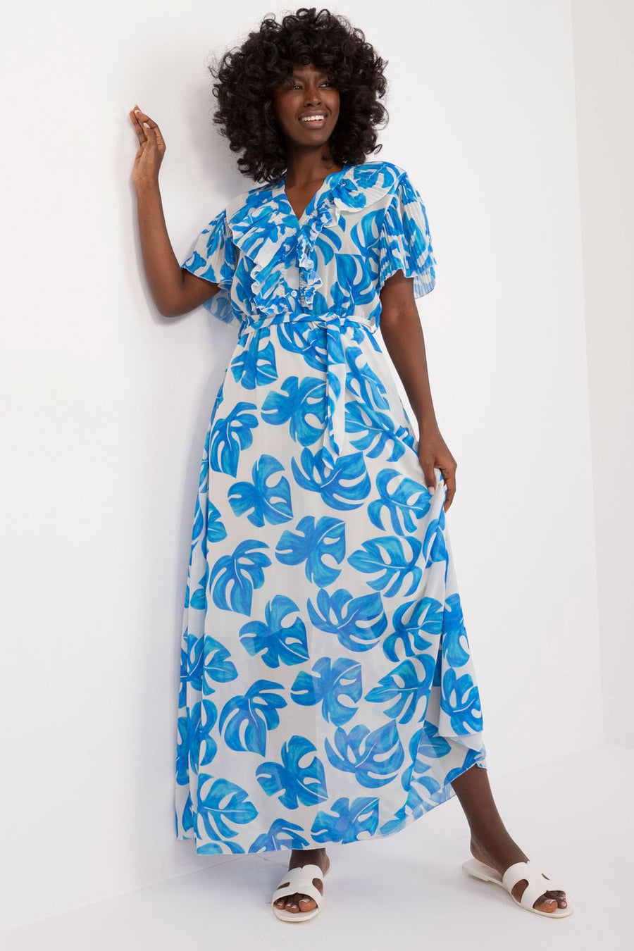Italy Moda Blue Maxi Flared Dress