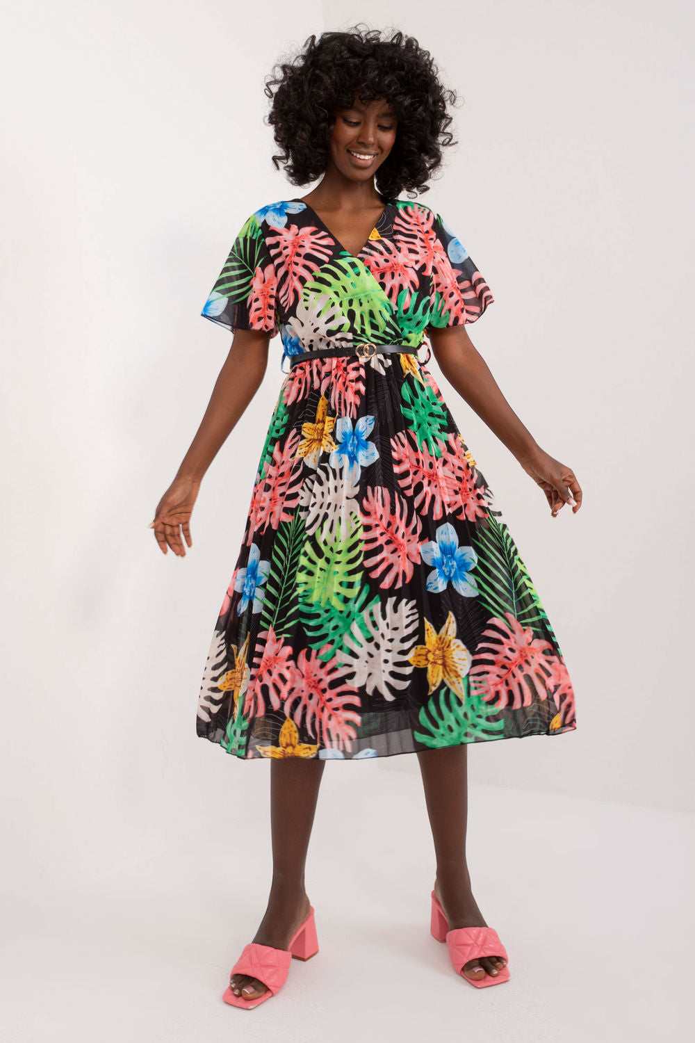 Italy Moda Black Midi Wrap Dress
