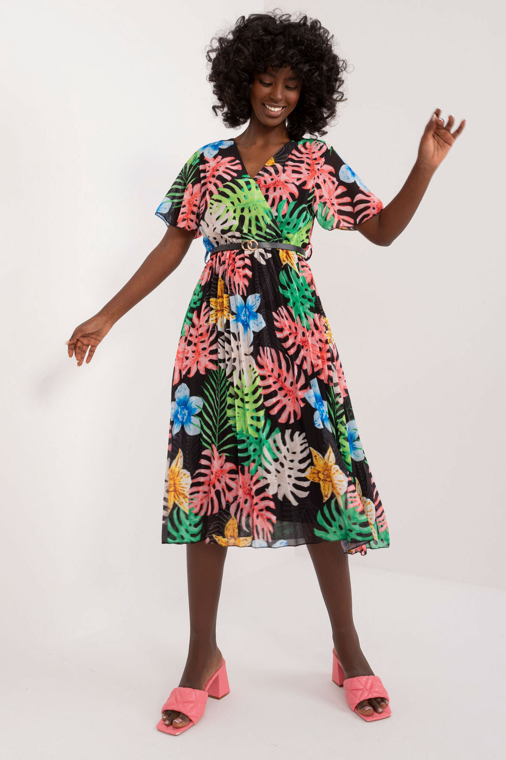 Italy Moda Black Midi Wrap Dress - view 2