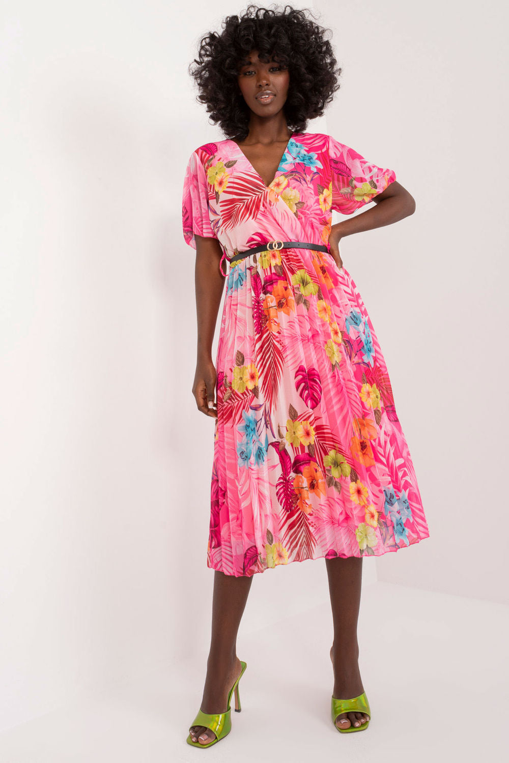 Italy Moda Pink Midi Wrap Dress