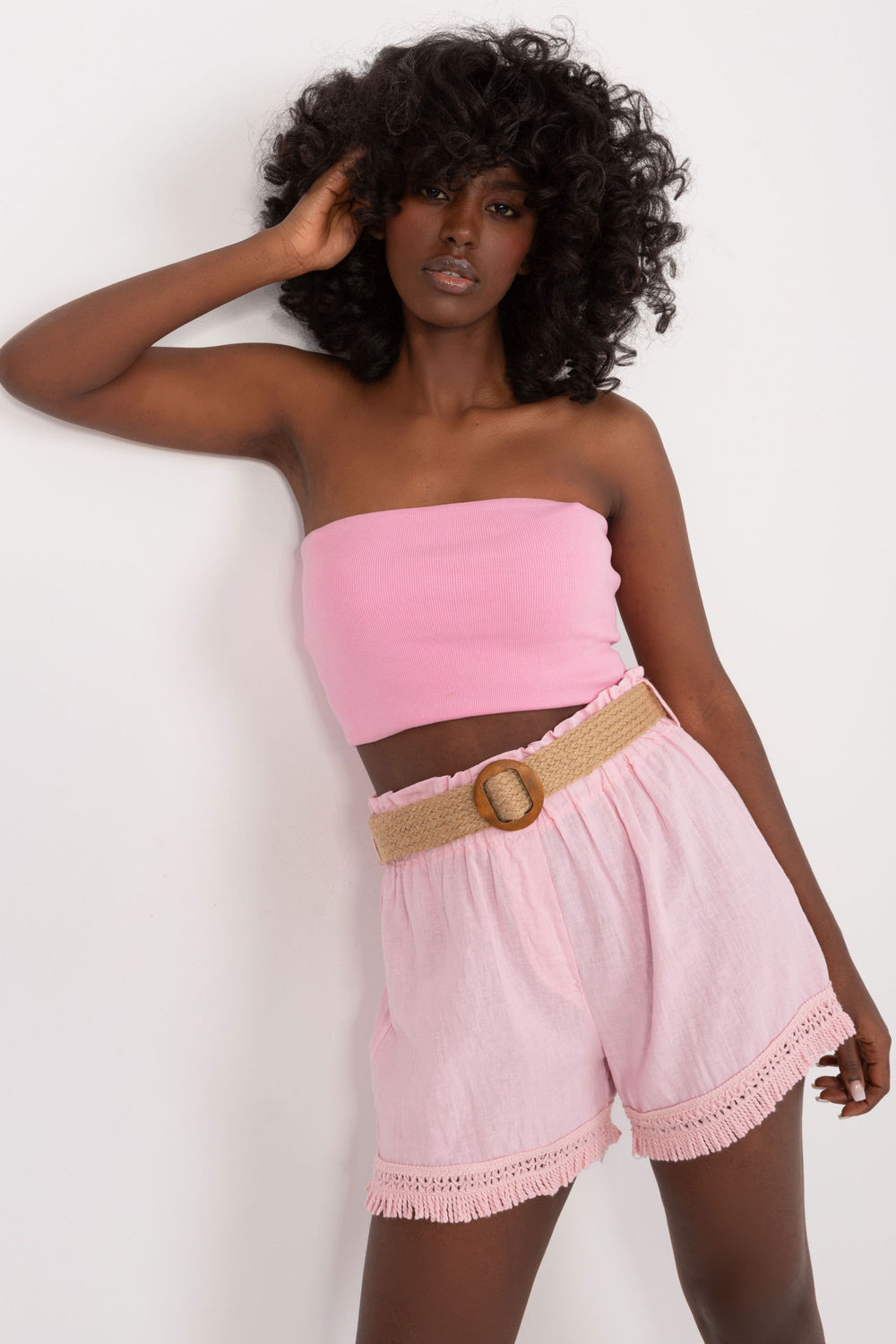 Italy Moda Light Pink Linen Wide Leg Shorts