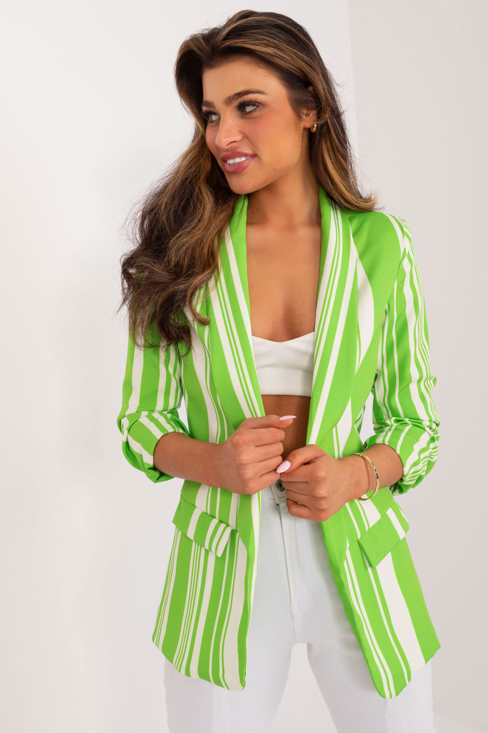 Italy Moda Light Green Striped Jacket