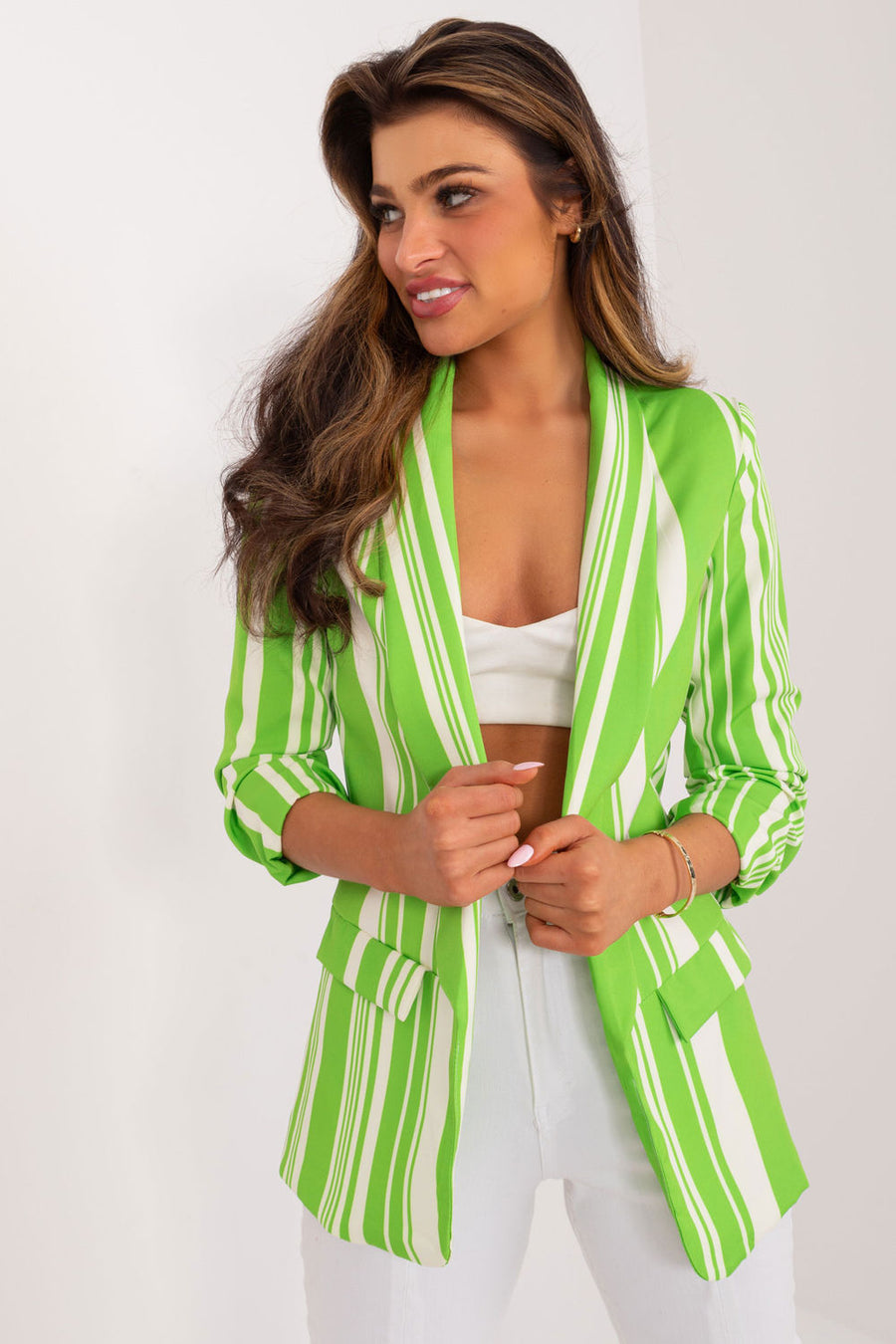 Italy Moda Light Green Striped Jacket