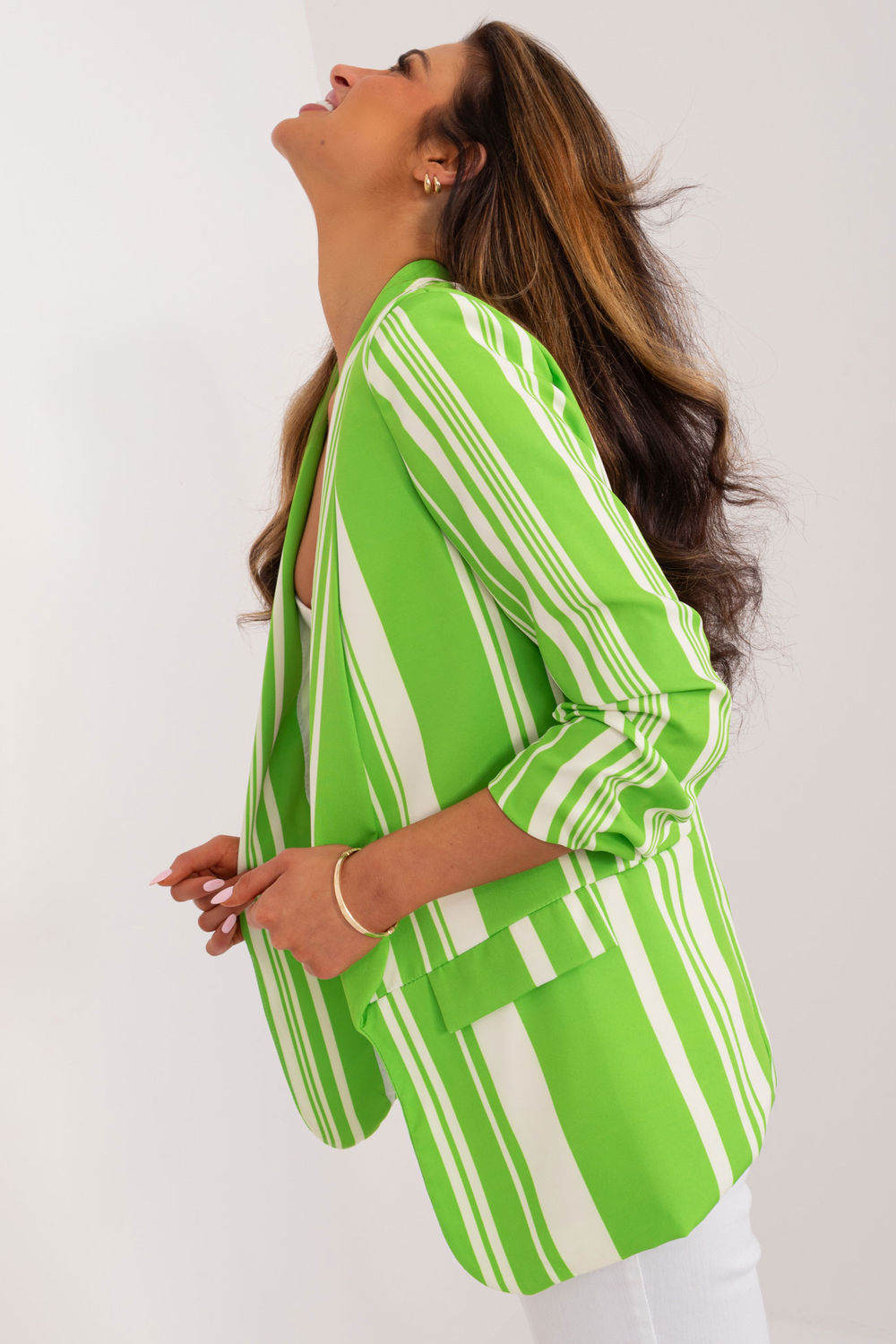 Italy Moda Light Green Striped Jacket - view 2