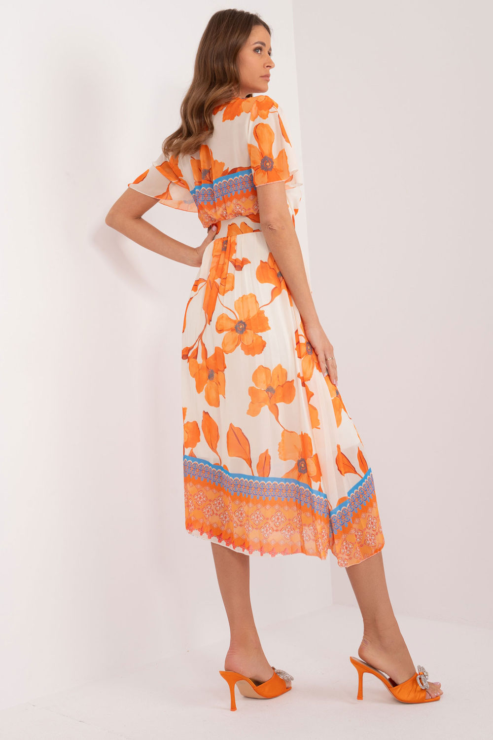 Italy Moda Orange Wrap Short Sleeve Dress with Belt - view 3