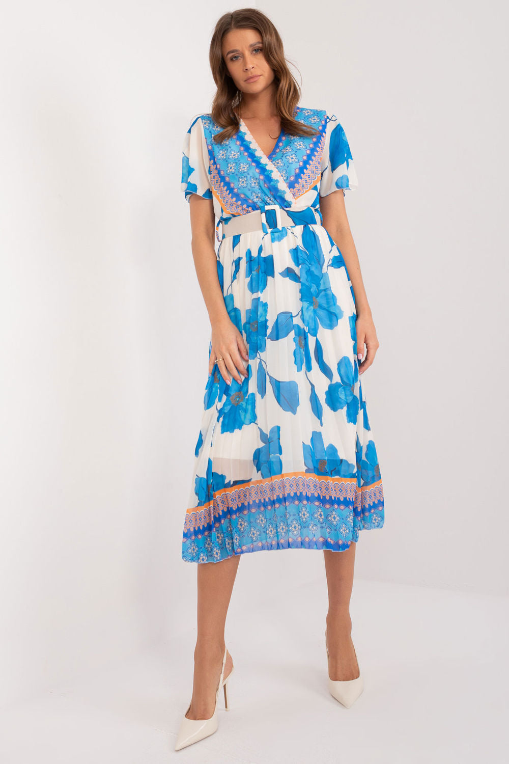 Italy Moda Blue Polyester Wrap Short Sleeve Dress