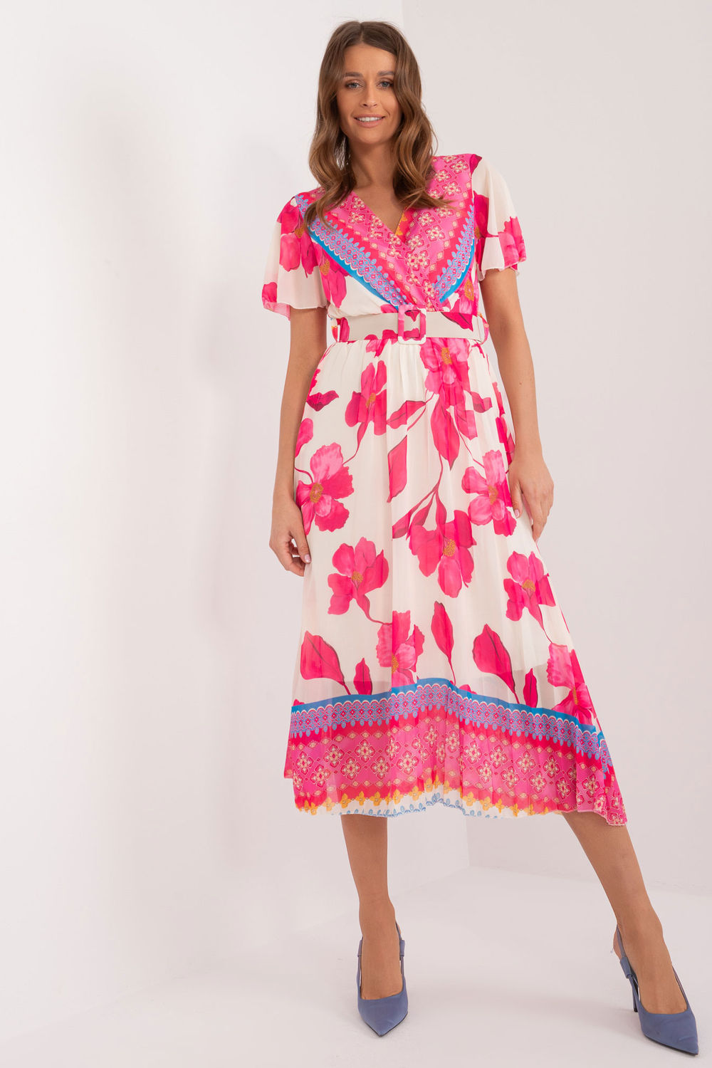 Italy Moda Dark Pink Wrap Short Sleeve Dress