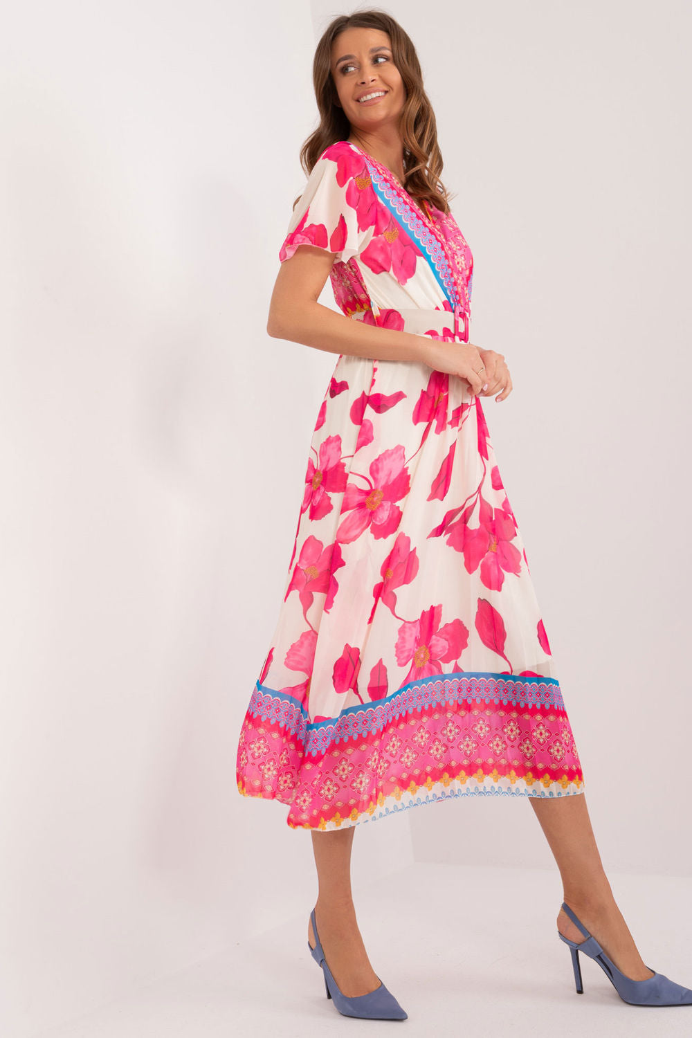 Italy Moda Dark Pink Wrap Short Sleeve Dress - view 2