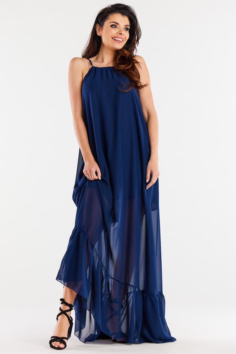 Awama Navy Chiffon Sleeveless Dress