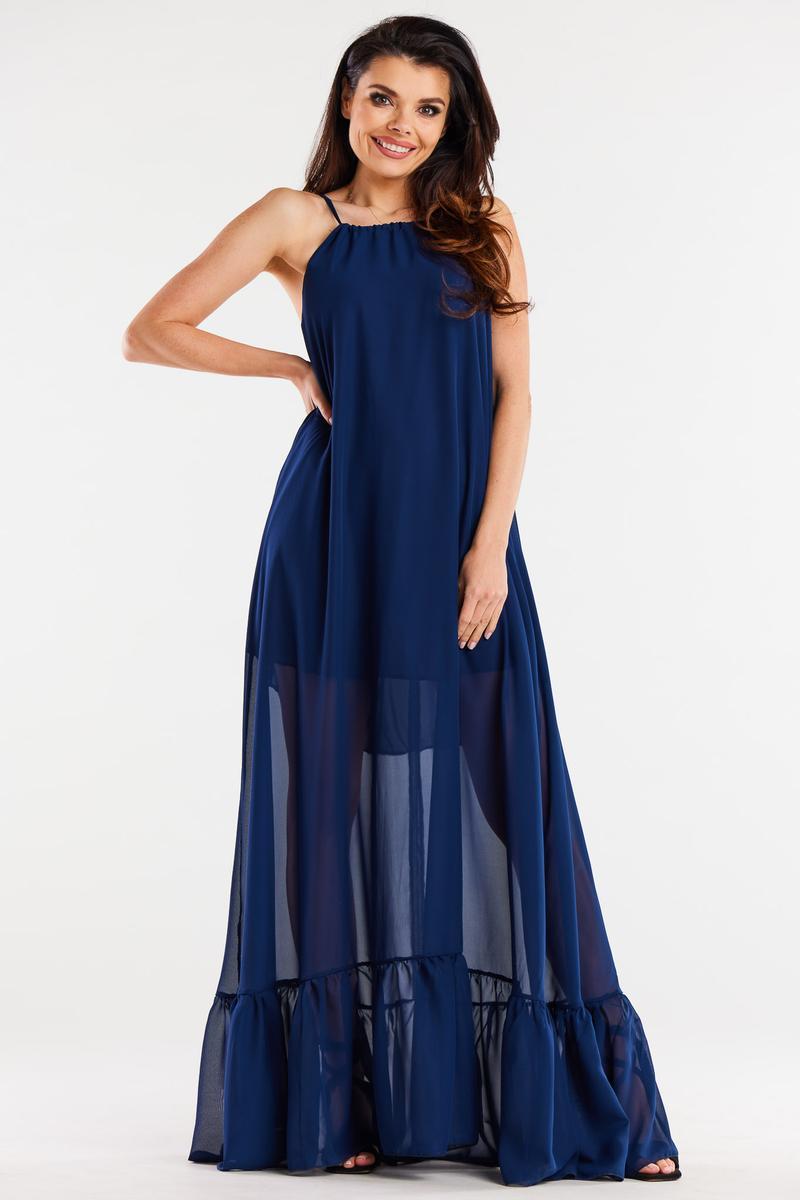 Awama Navy Chiffon Sleeveless Dress - view 3