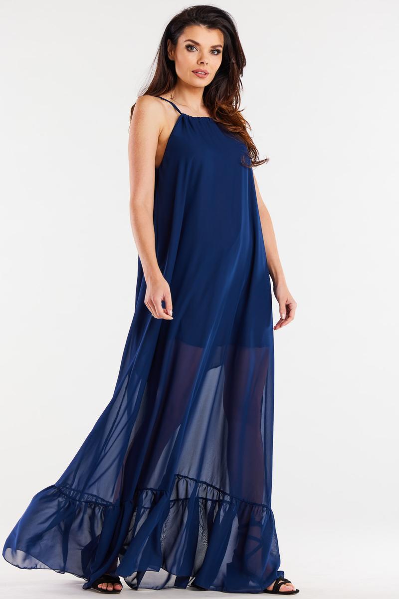 Awama Navy Chiffon Sleeveless Dress - view 4