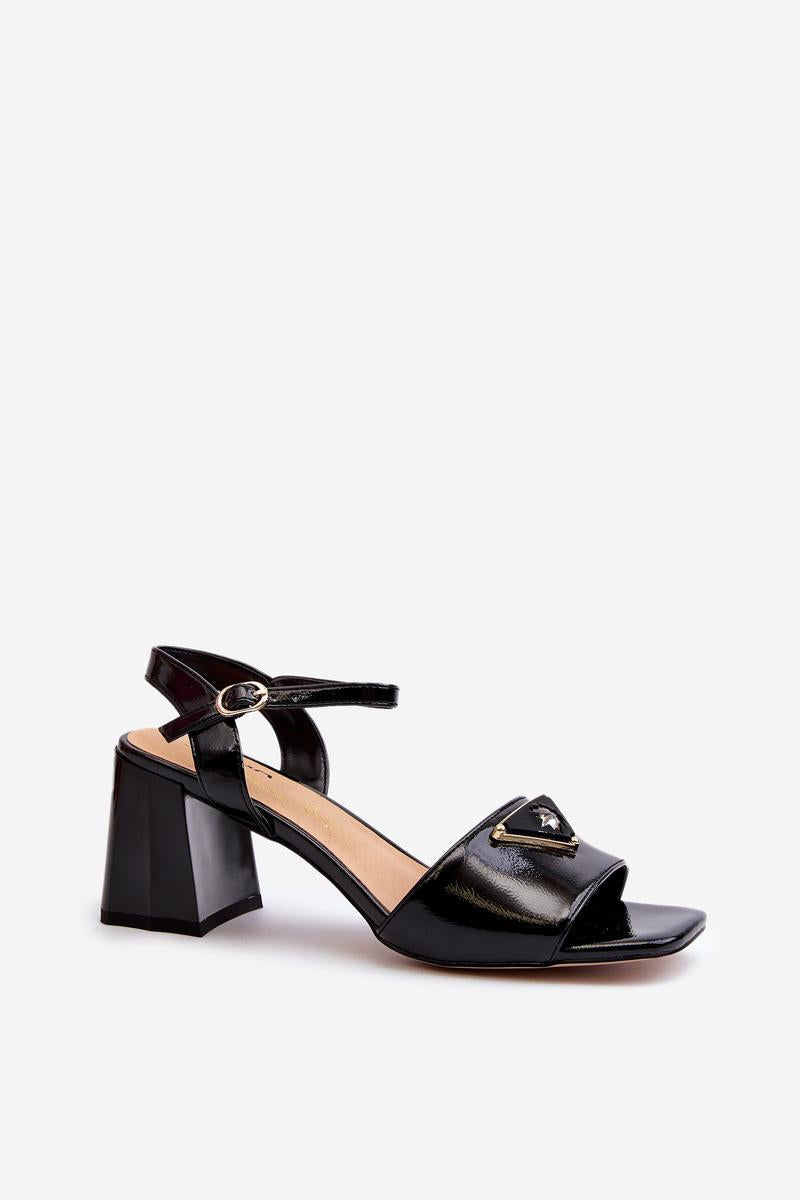 Step In Style Black Faux Leather Heeled Sandals with Buckle - view 2