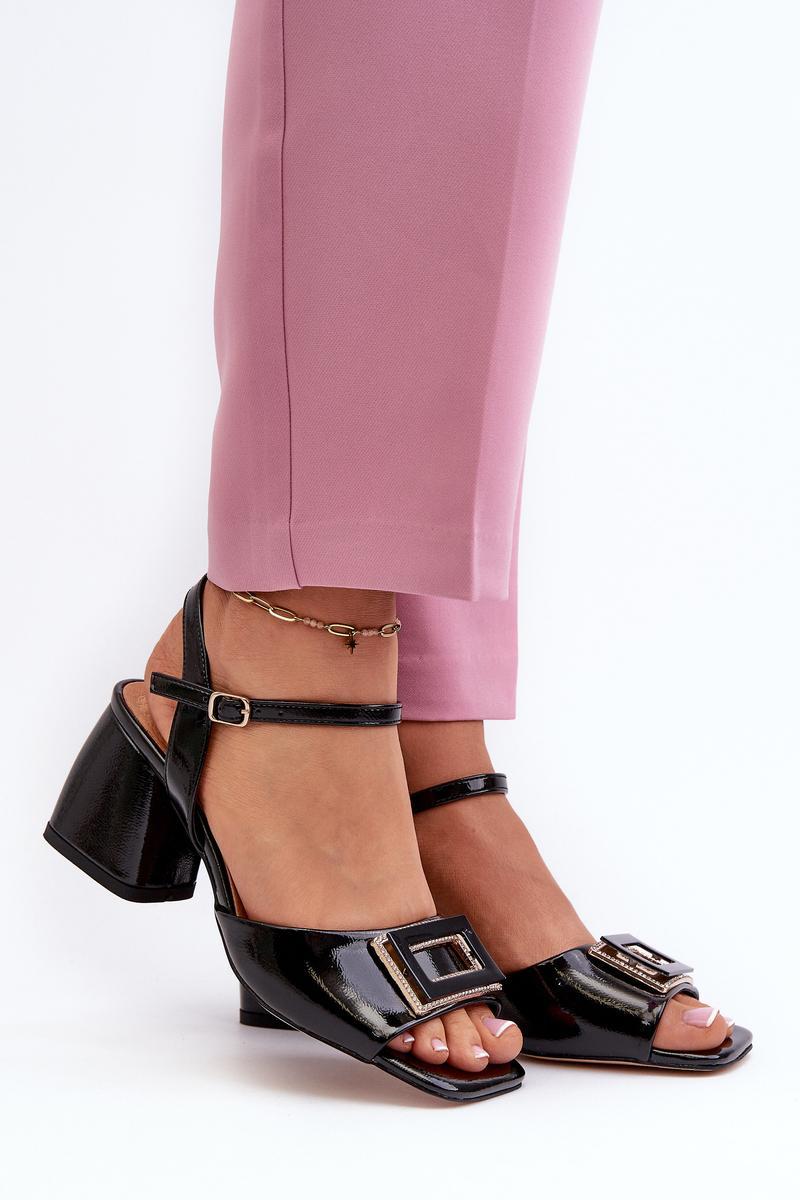 Step In Style Black Faux Leather Heeled Sandals