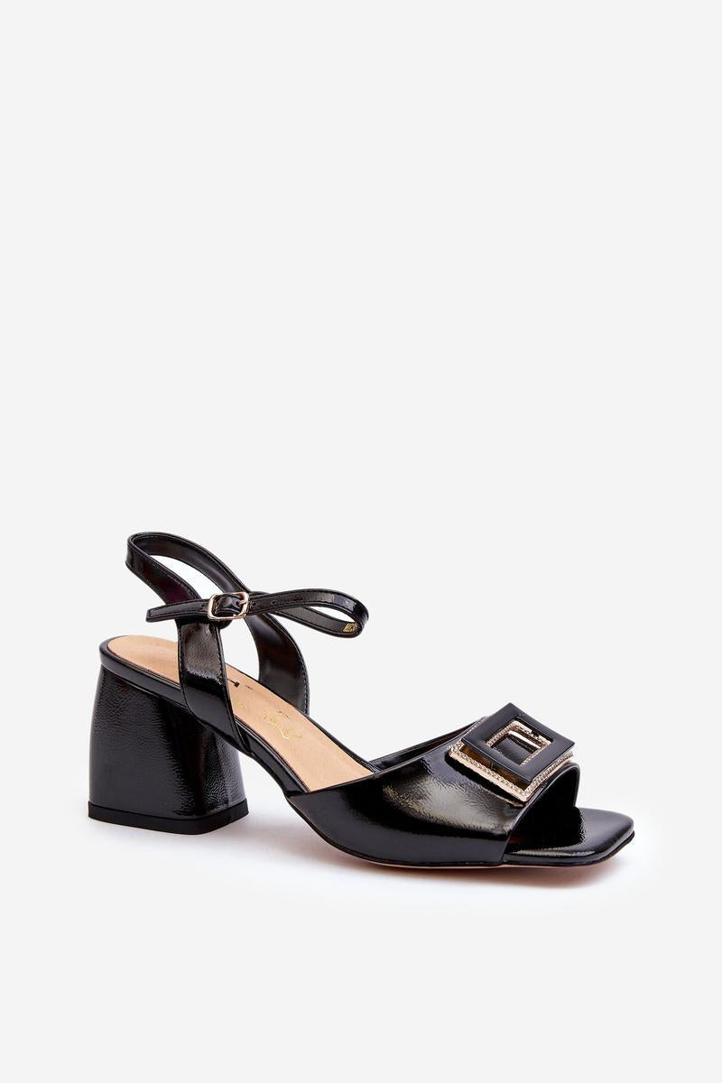 Step In Style Black Faux Leather Heeled Sandals - view 2
