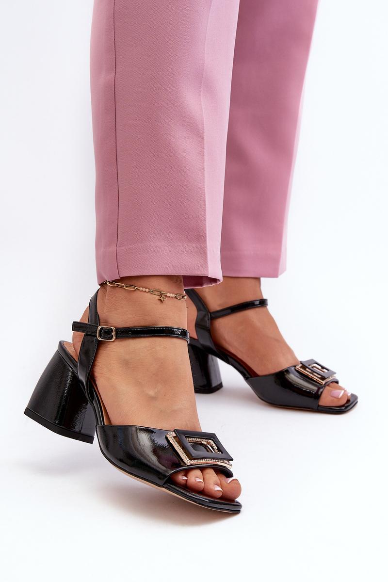 Step In Style Black Faux Leather Heeled Sandals - view 3