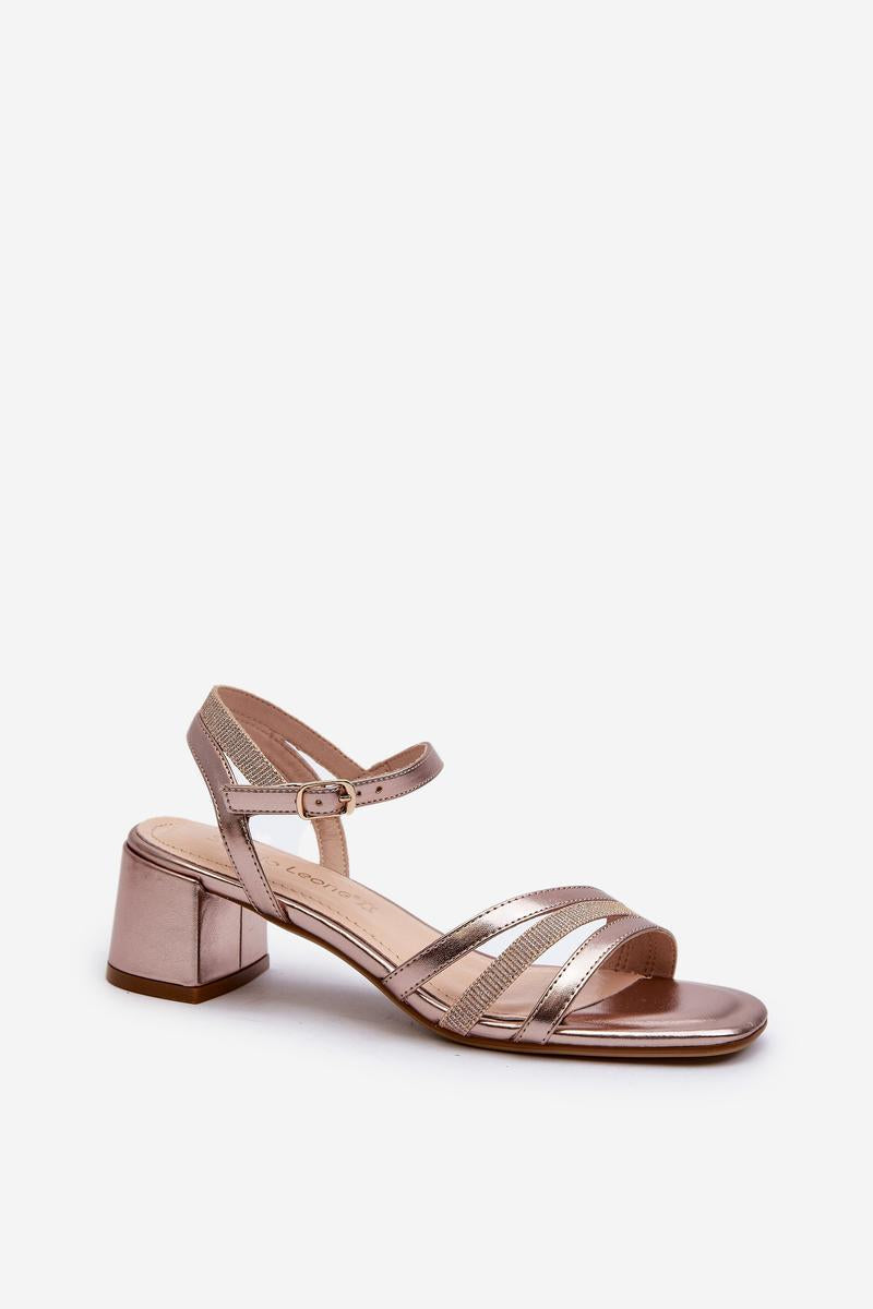 Step In Style Sergio Leone Gold Faux Leather Heeled Sandals with Buckle - view 2