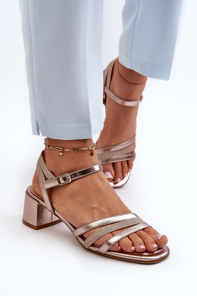 Step In Style Sergio Leone Gold Faux Leather Heeled Sandals with Buckle - view 3