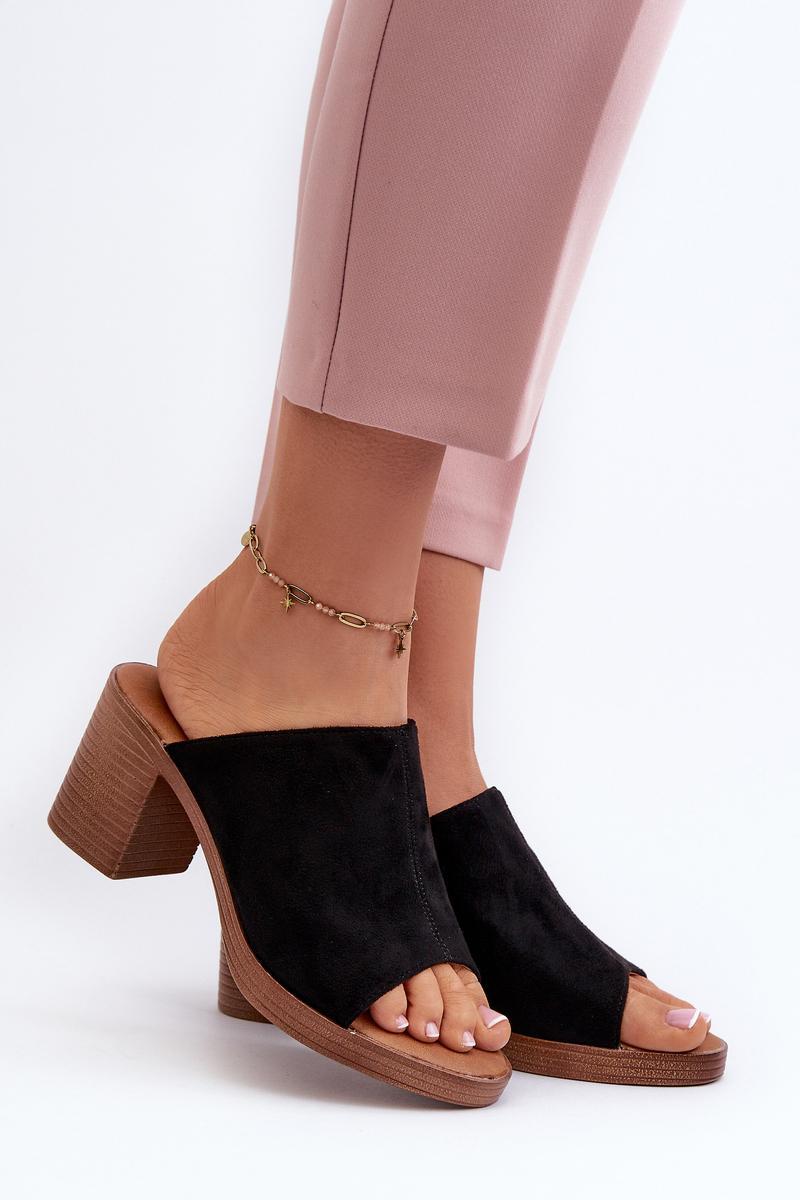 Step In Style Varnila Black Faux Suede Heeled Sandals