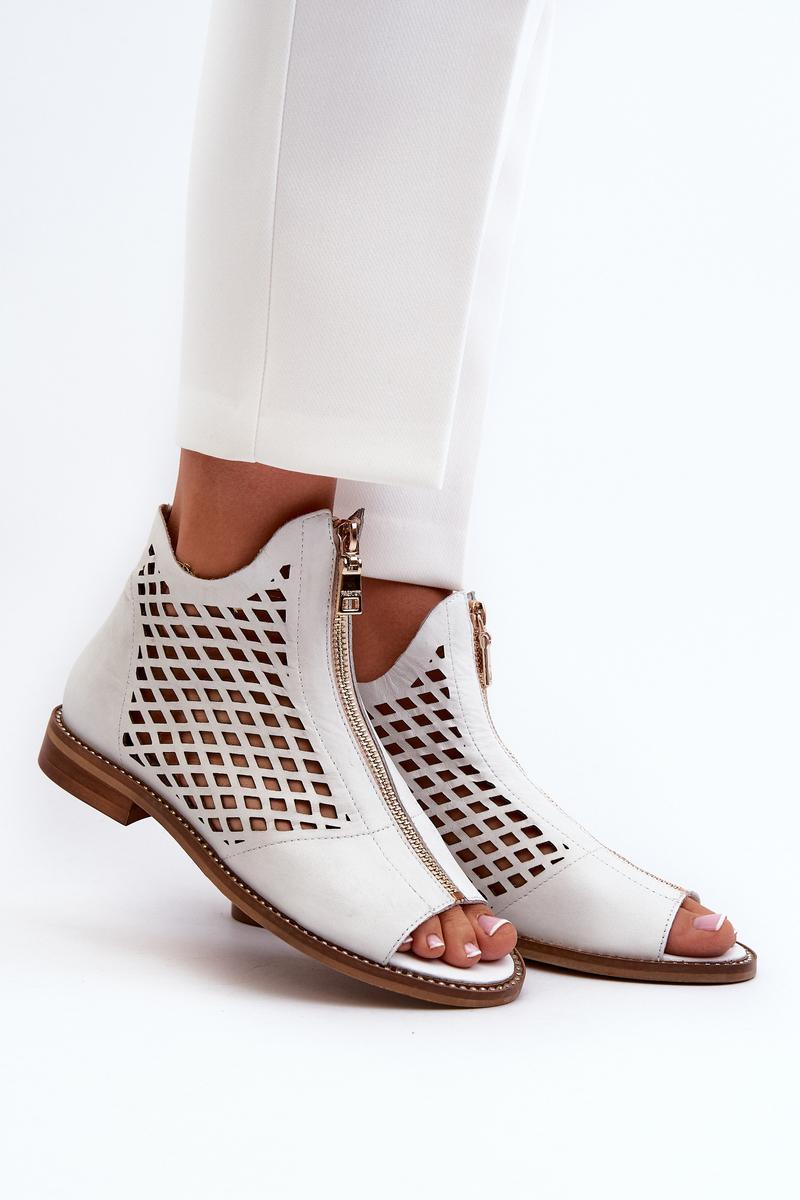 Step In Style Zazoo White Openwork Leather Flat Sandals