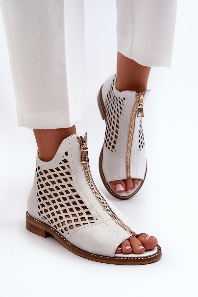 Step In Style Zazoo White Openwork Leather Flat Sandals - view 3