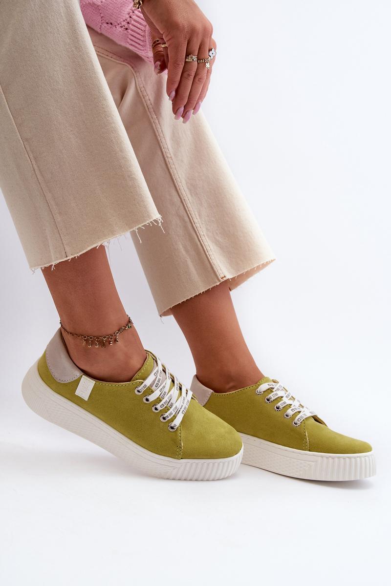 Step In Style Lime Faux Leather Platform Trainers