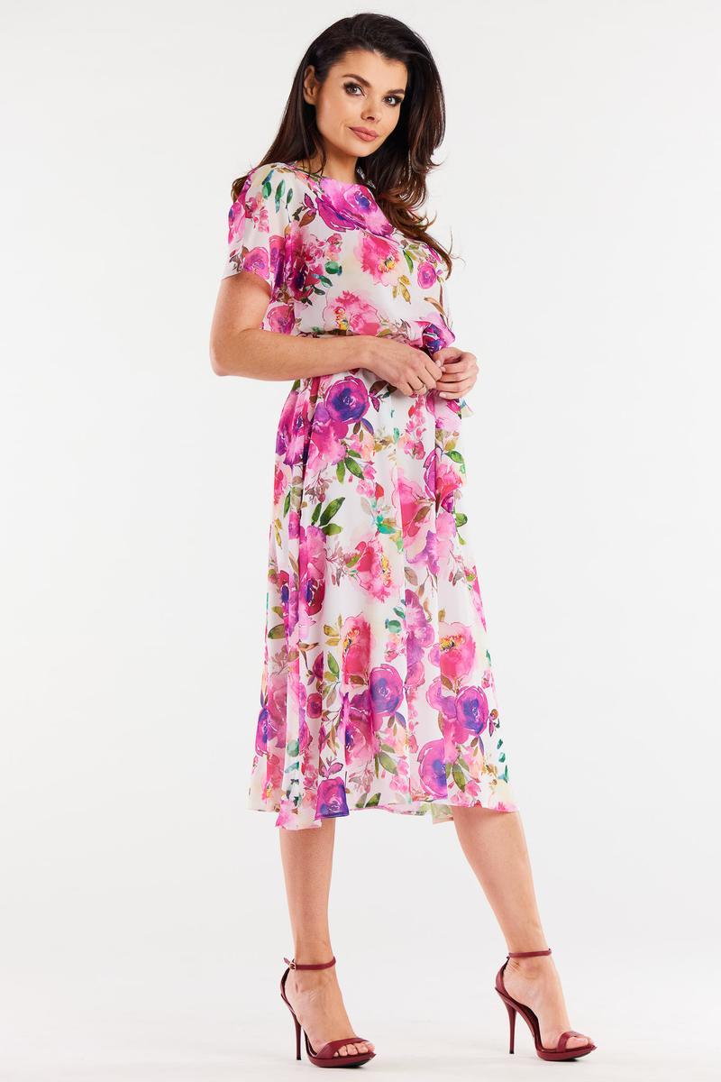 Awama White Chiffon Flared Dress - view 4