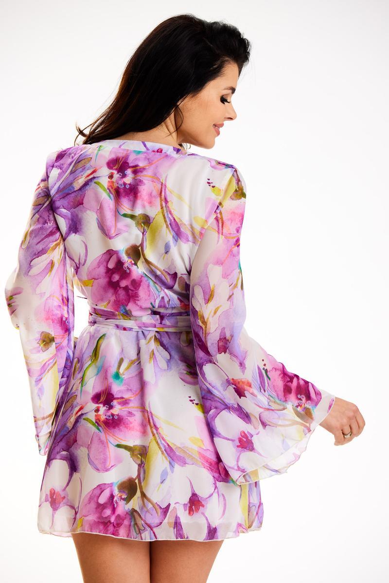 Awama Violet Chiffon Pleated Dress - view 3