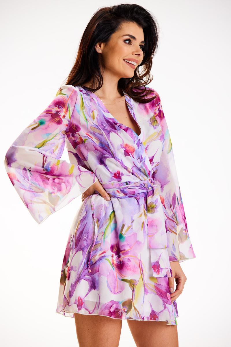 Awama Violet Chiffon Pleated Dress - view 4