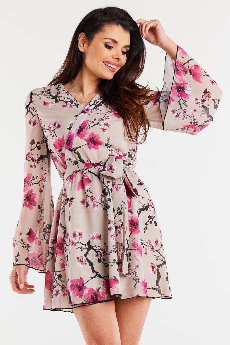 Awama Floral Chiffon Pleated Dress