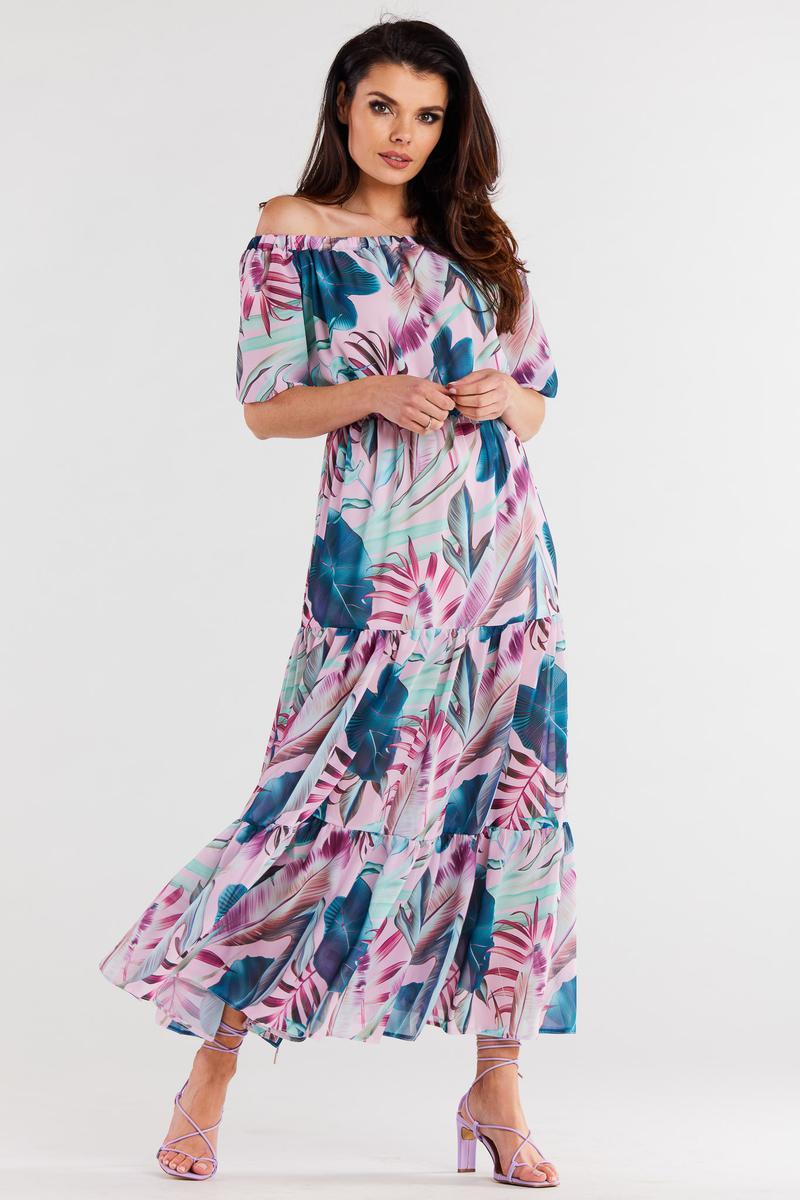 Awama Tropical Print Chiffon Dress