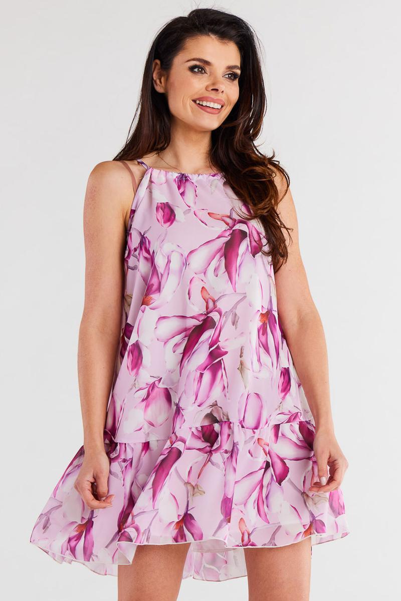 Awama Chiffon Flared Sleeveless Dress