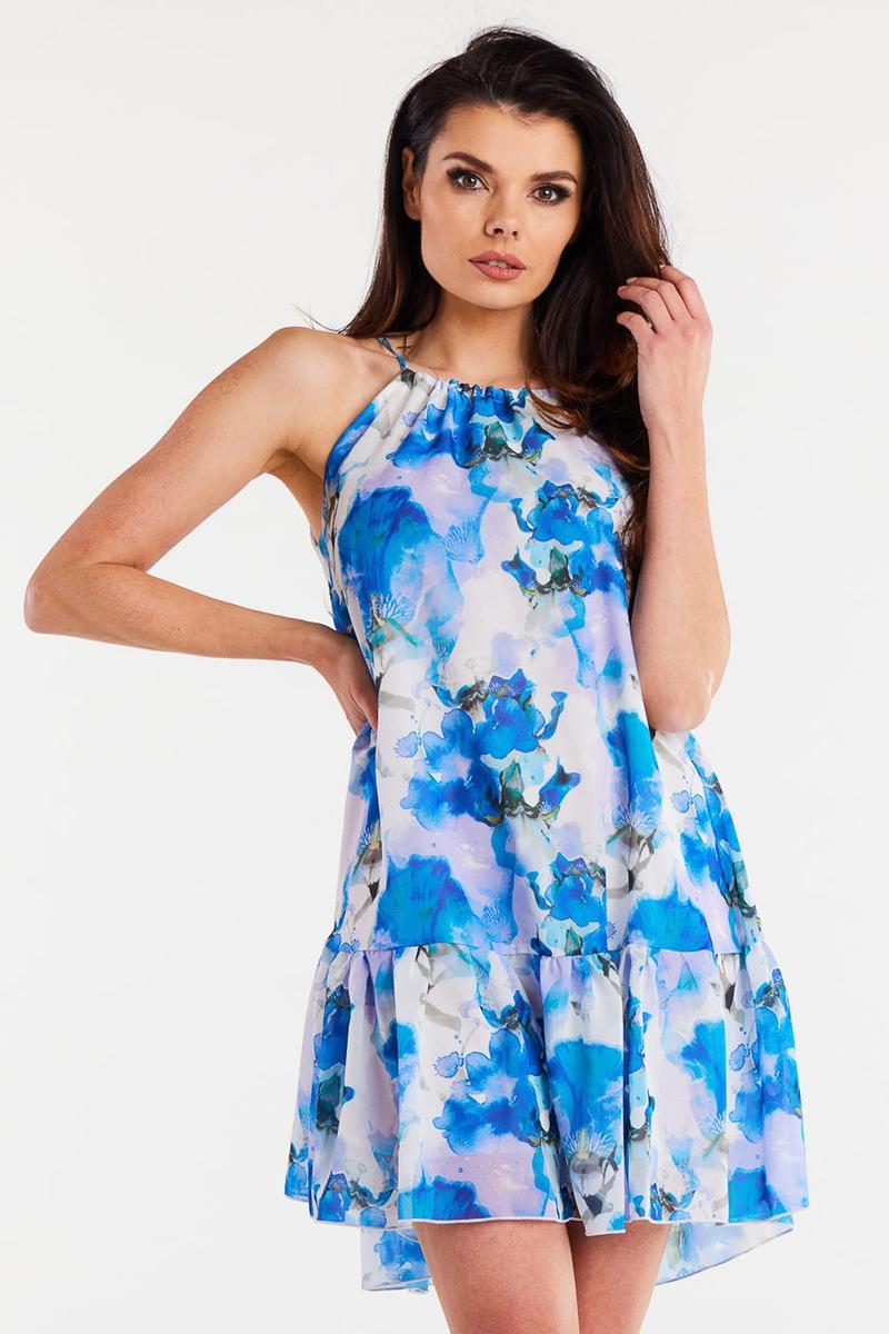 Awama Blue Chiffon Flared Dress