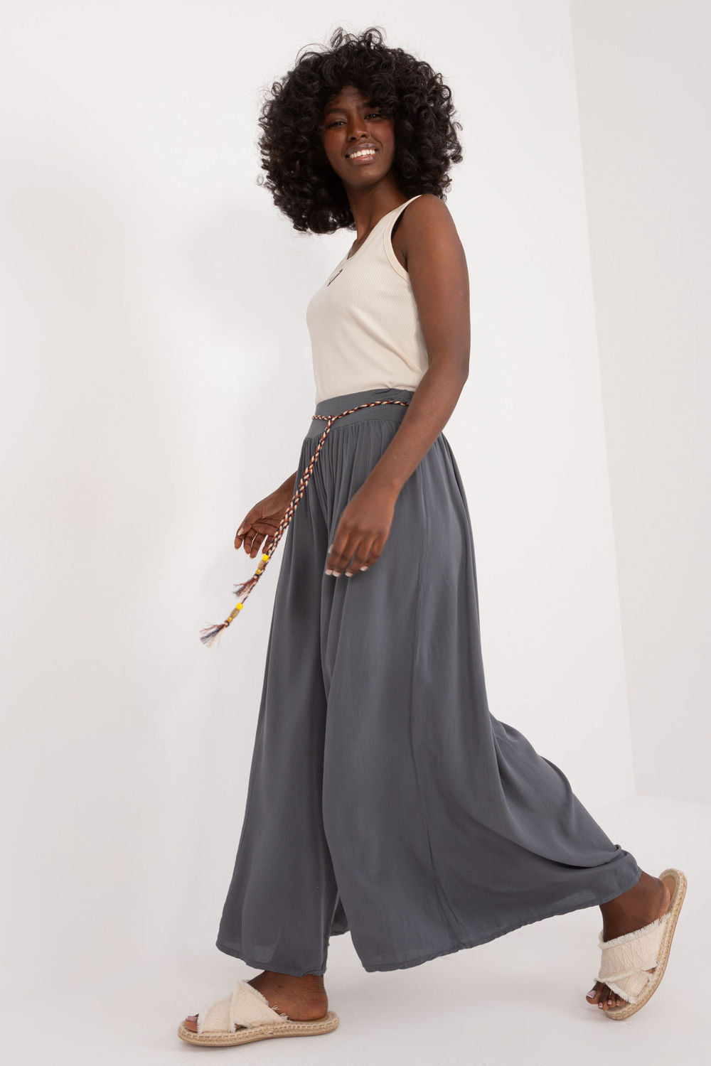 Och Bella Dark Grey Wide Leg High Waisted Trousers - view 2