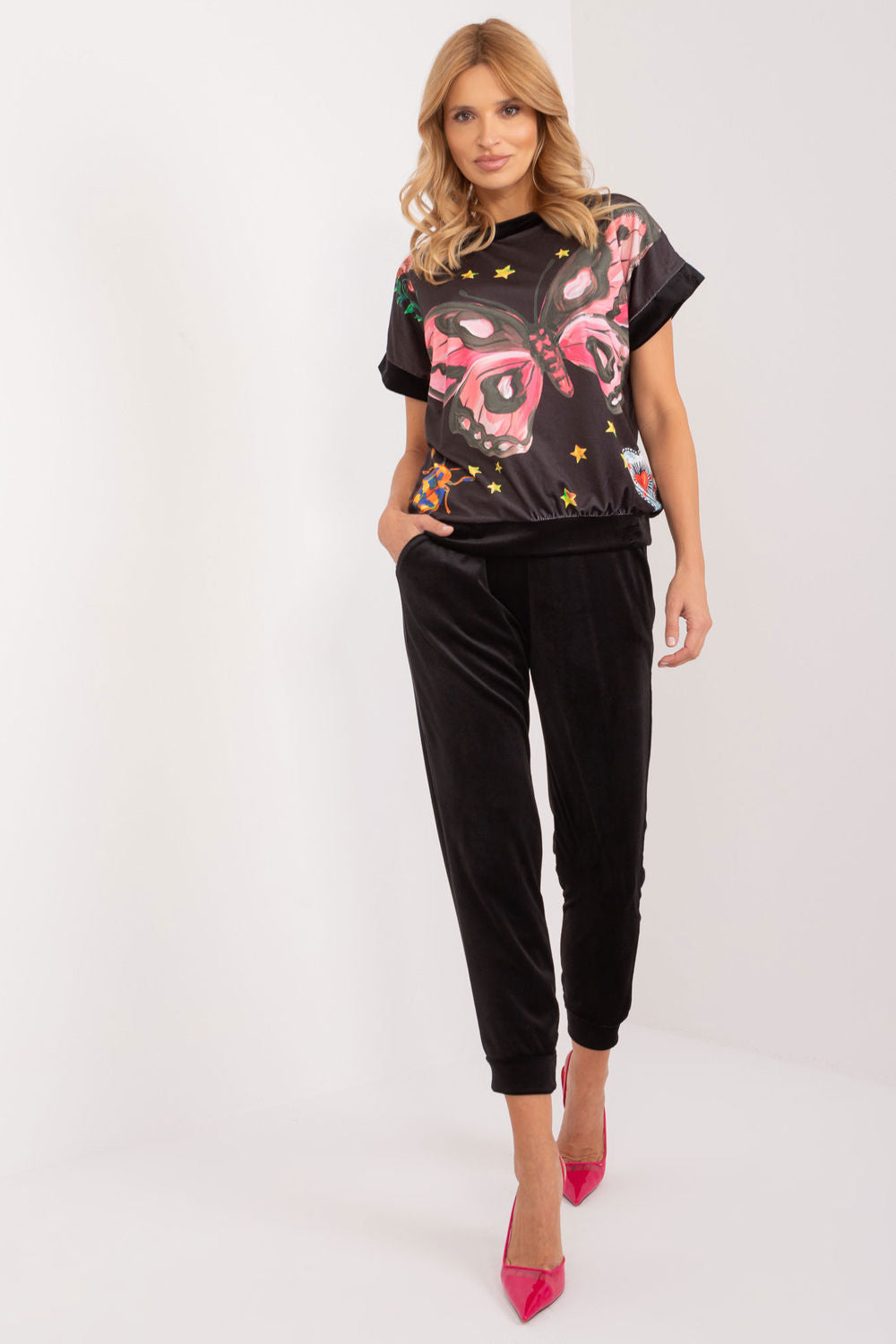Rue Paris Black Velvet High Waisted Co-Ord Set