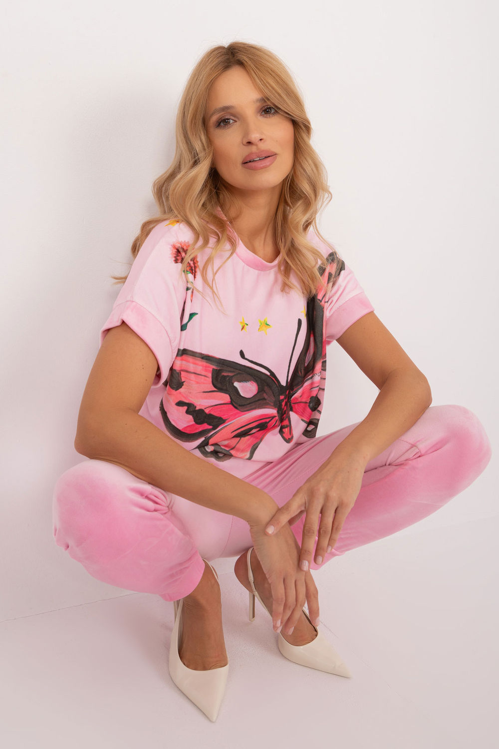Rue Paris Light Pink Velvet High Waisted Co-Ord Set - view 2
