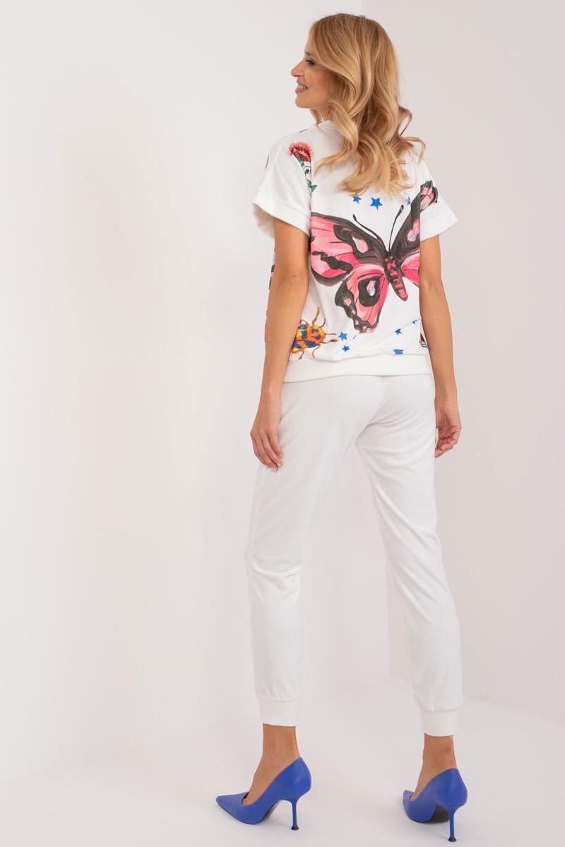 Rue Paris Ecru Velvet High Waisted Short Sleeve Co-Ord Set - view 3