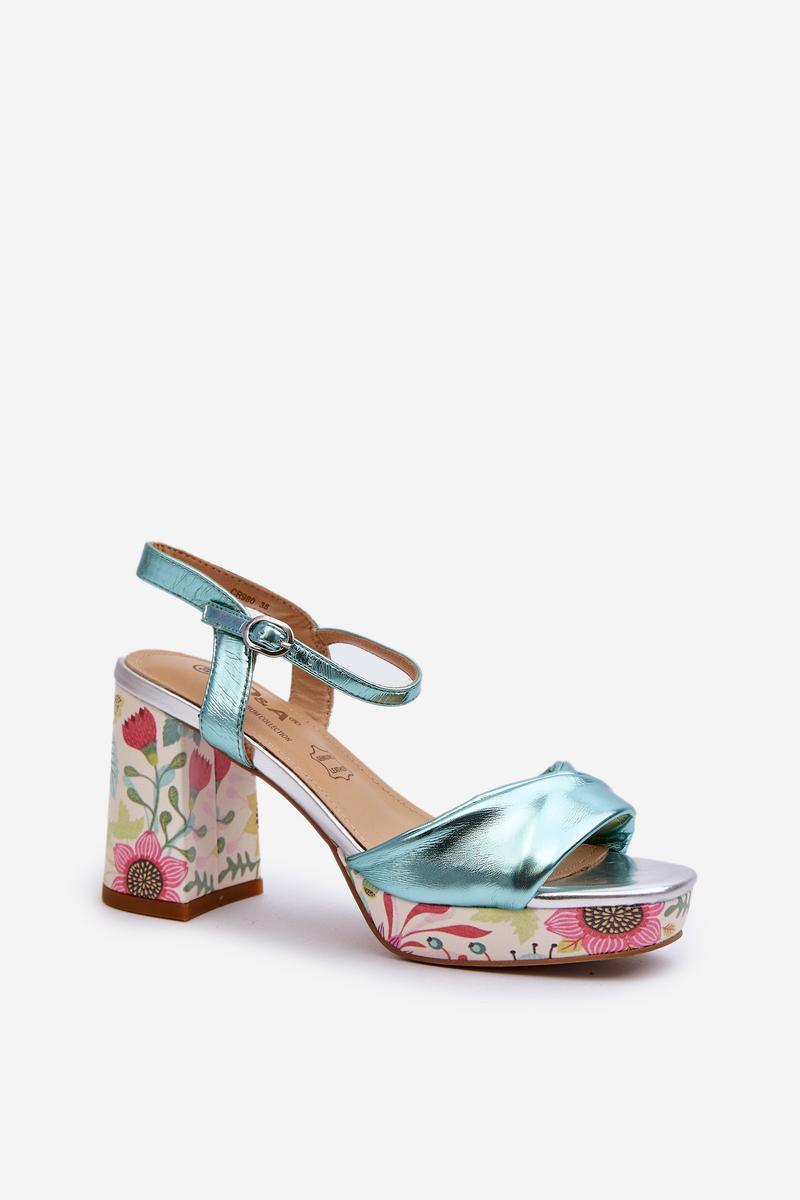 Step In Style Sky Blue Block Heel Floral Heeled Sandals - view 2